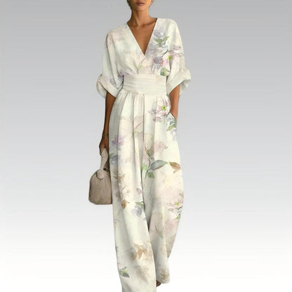 🌸Elegant jumpsuit med V-ringning och tryck för damer – 50% RABATT! ✨