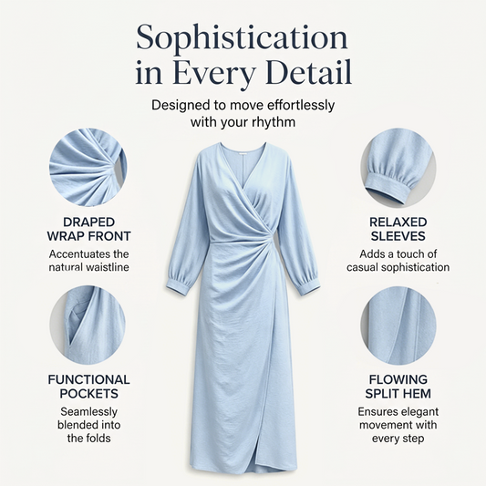 🔥 Tidsbegränsad rea – Elegant maxiklänning med V-ringning och omlottdetalj för damer