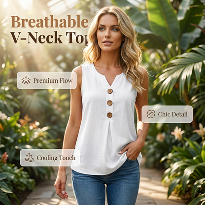 👚🌿 Ärmlös V-ringad topp med knappar– JUST NU 50% RABATT! 💥