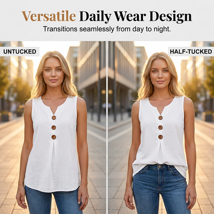 👚🌿 Ärmlös V-ringad topp med knappar– JUST NU 50% RABATT! 💥