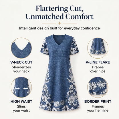 💙Damklänning med V-ringning och denimtryck– Enkel vardagschic👗✨