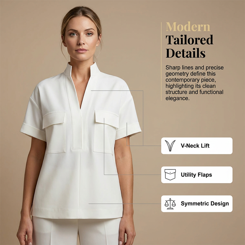 👖 Kortärmad krage topp & vida ben set – avslappnat, chic & perfekt varje dag🔥