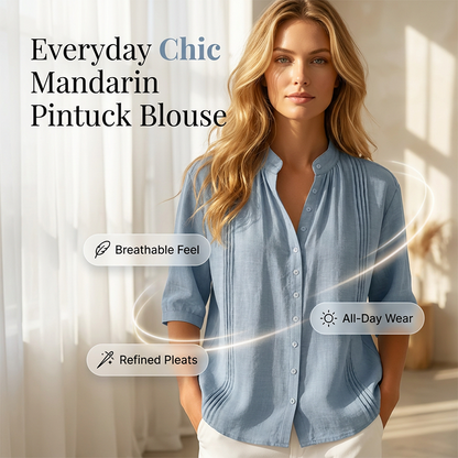 👚🌸 Elegant casual topp med mandarin-krage och prickveck – Komfort möter stil✨