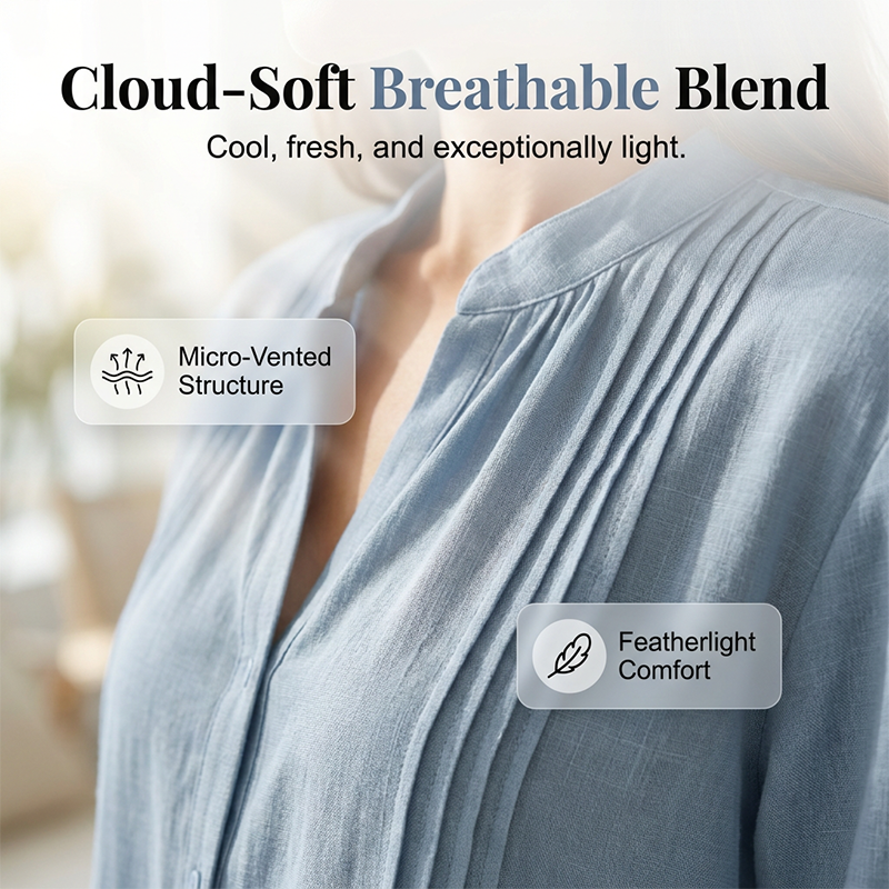 👚🌸 Elegant casual topp med mandarin-krage och prickveck – Komfort möter stil✨