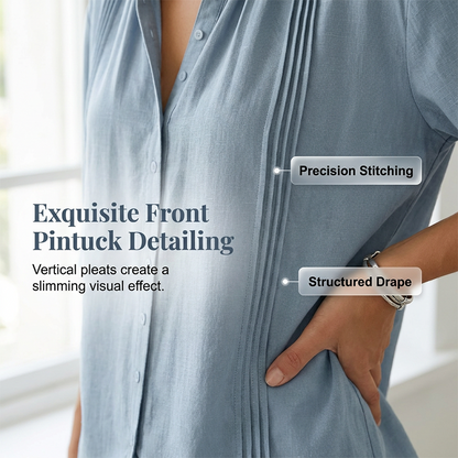 👚🌸 Elegant casual topp med mandarin-krage och prickveck – Komfort möter stil✨