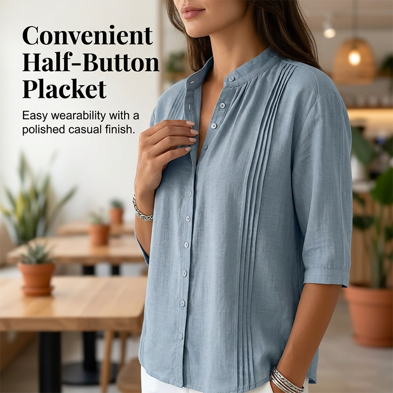 👚🌸 Elegant casual topp med mandarin-krage och prickveck – Komfort möter stil✨