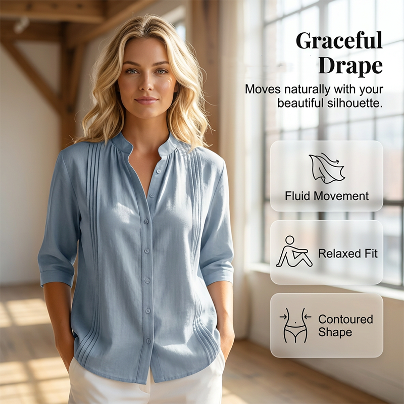 👚🌸 Elegant casual topp med mandarin-krage och prickveck – Komfort möter stil✨
