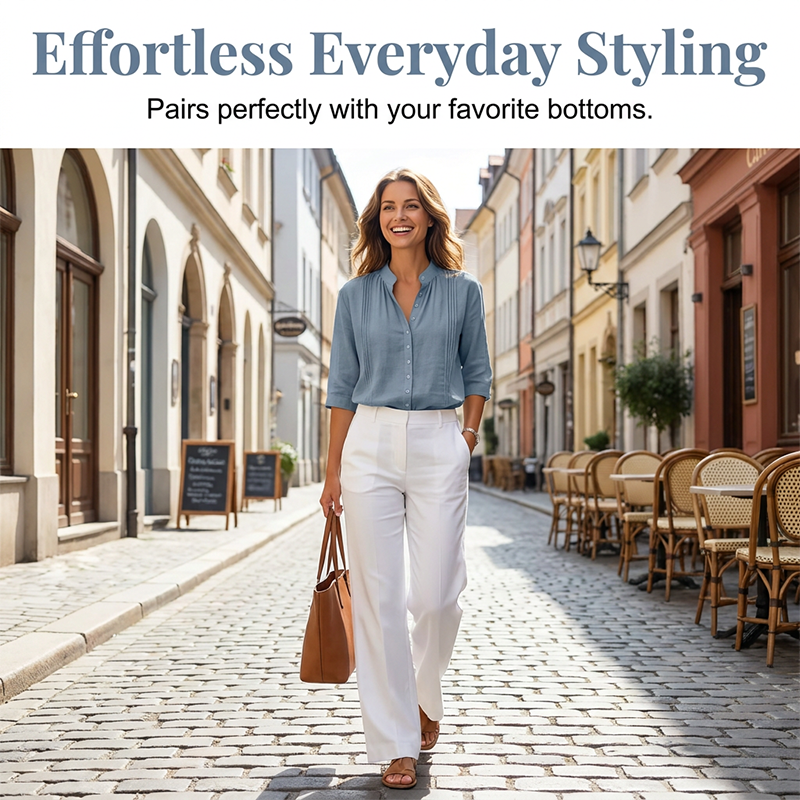 👚🌸 Elegant casual topp med mandarin-krage och prickveck – Komfort möter stil✨