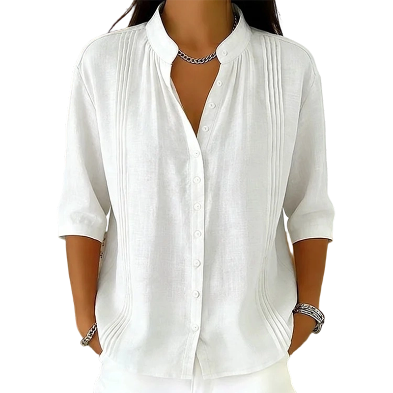 👚🌸 Elegant casual topp med mandarin-krage och prickveck – Komfort möter stil✨