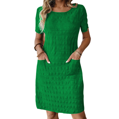 👗🌿 Bekväm avslappnad rund hals klänning med fickor