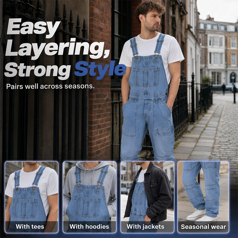 👖 Klassisk denimoverall för män med justerbara remmar– Klassisk Arbetsstil med Maximal Komfort 🔥