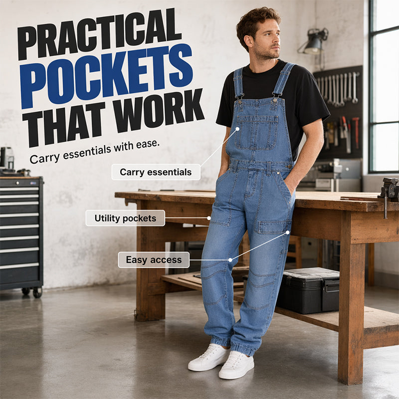 👖 Klassisk denimoverall för män med justerbara remmar– Klassisk Arbetsstil med Maximal Komfort 🔥