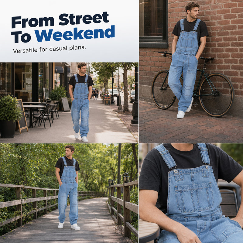 👖 Klassisk denimoverall för män med justerbara remmar– Klassisk Arbetsstil med Maximal Komfort 🔥