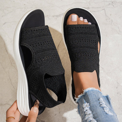 Sandali con zeppa in maglia traspirante da donna