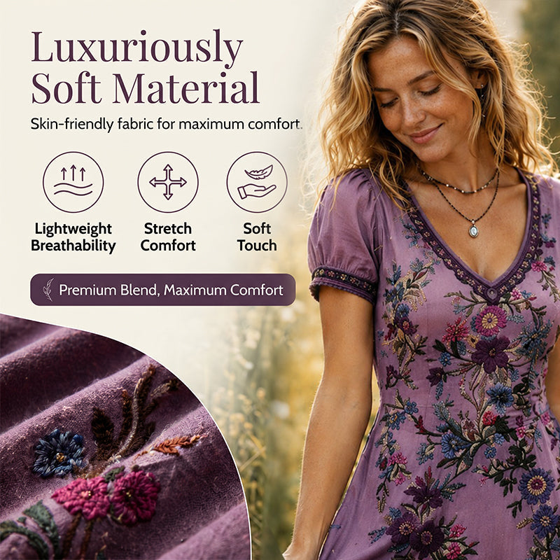 👗 Få 60 % rabatt nu!🌸 Mångsidig sommarklänning med V-ringning och blommönster