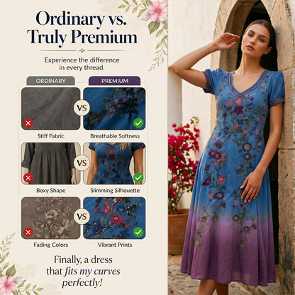 👗 Få 60 % rabatt nu!🌸 Mångsidig sommarklänning med V-ringning och blommönster
