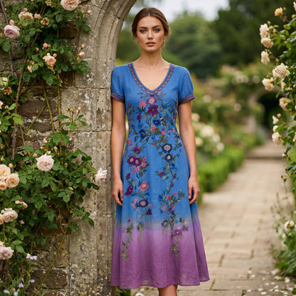 👗 Få 60 % rabatt nu!🌸 Mångsidig sommarklänning med V-ringning och blommönster