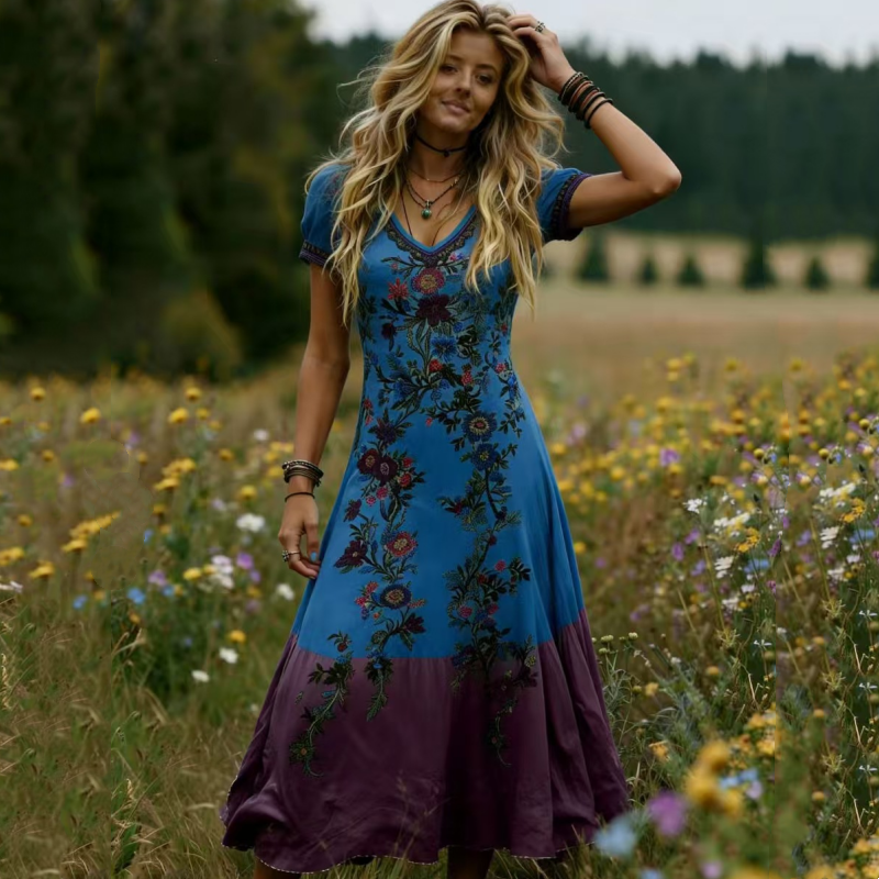 👗 Få 60 % rabatt nu!🌸 Mångsidig sommarklänning med V-ringning och blommönster