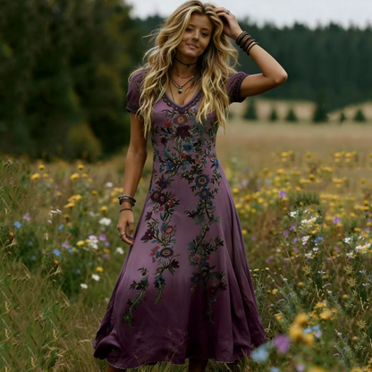 👗 Få 60 % rabatt nu!🌸 Mångsidig sommarklänning med V-ringning och blommönster