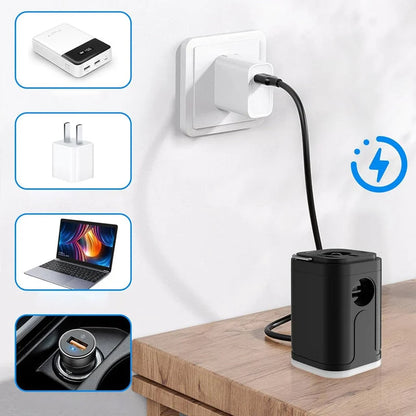 ⏳Tidsbegränsat erbjudande⏰Uppladdningsbar campingluftpump – LED-ljus och snabb uppblåsning – Kompakt och bärbar – Perfekt för luftmadrasser, pooler eller däck 🔋✨