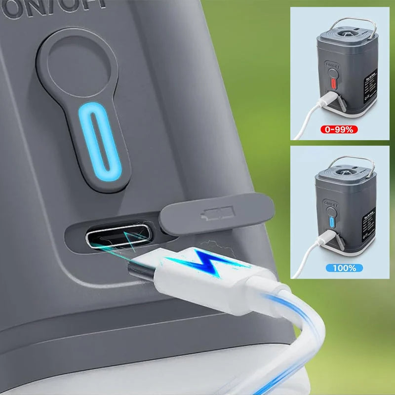 ⏳Tidsbegränsat erbjudande⏰Uppladdningsbar campingluftpump – LED-ljus och snabb uppblåsning – Kompakt och bärbar – Perfekt för luftmadrasser, pooler eller däck 🔋✨