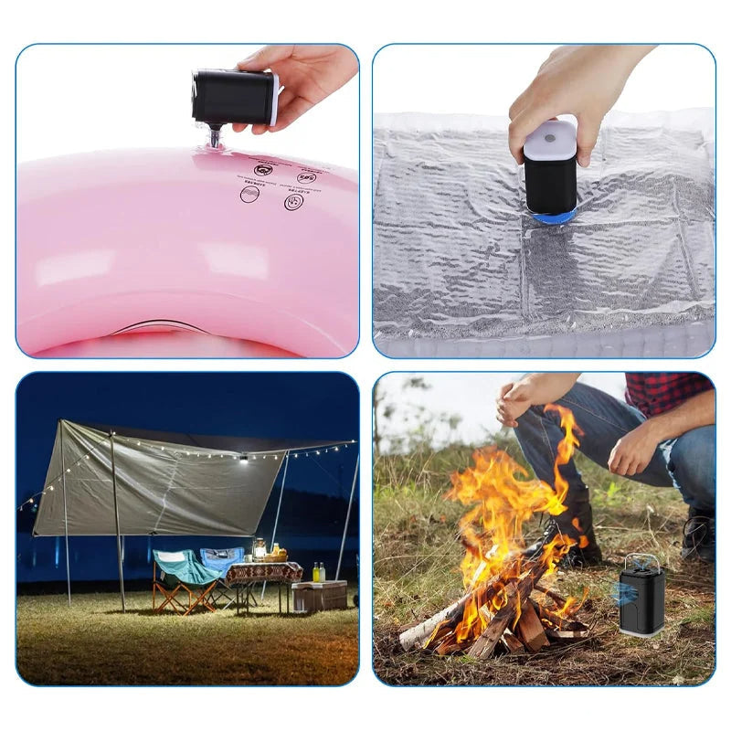 ⏳Tidsbegränsat erbjudande⏰Uppladdningsbar campingluftpump – LED-ljus och snabb uppblåsning – Kompakt och bärbar – Perfekt för luftmadrasser, pooler eller däck 🔋✨