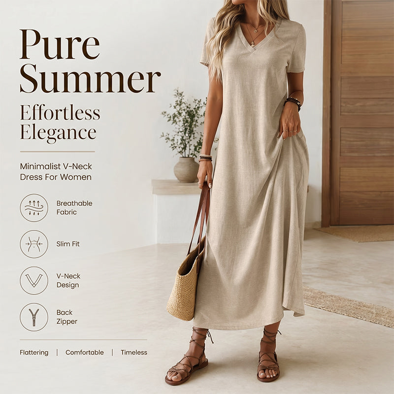 👗🌸 Mångsidig sommarklänning med V-hals och korta ärmar– luftig, smickrande & perfekt för alla dagar