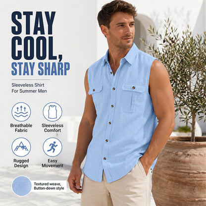 👕☀️ Ärmlös knappskjorta för män i andningsbar kvalitet– Perfekt För Sommarens Alla Dagar 🔥