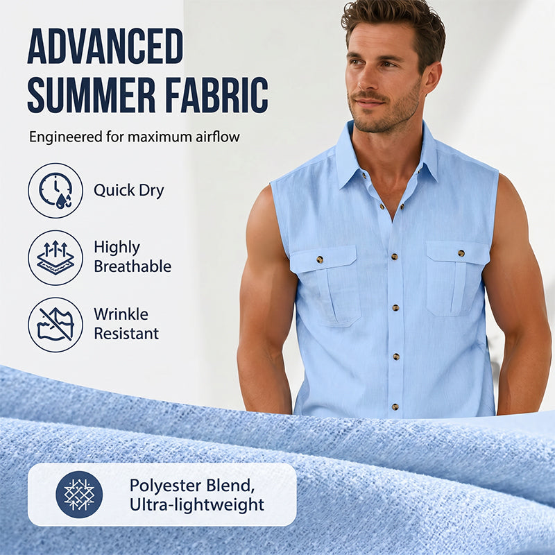 👕☀️ Ärmlös knappskjorta för män i andningsbar kvalitet– Perfekt För Sommarens Alla Dagar 🔥