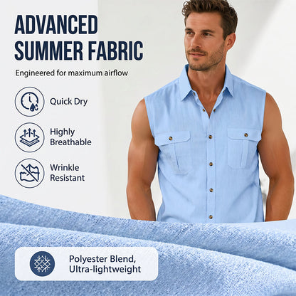 👕☀️ Ärmlös knappskjorta för män i andningsbar kvalitet– Perfekt För Sommarens Alla Dagar 🔥