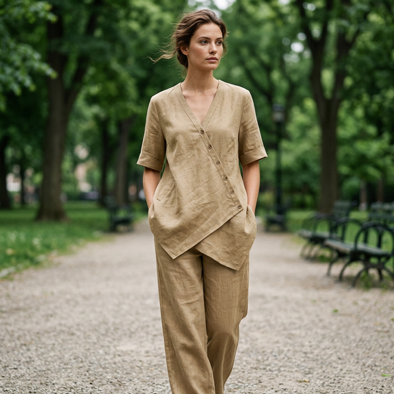 ✨ Kvinnlig asymmetrisk topp och vida ben-set i modern stil– Chic Stil med Maximal Komfort ✨
