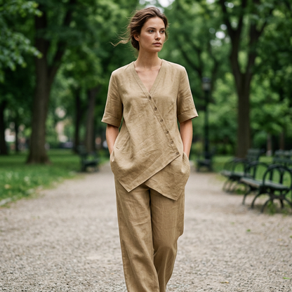 ✨ Kvinnlig asymmetrisk topp och vida ben-set i modern stil– Chic Stil med Maximal Komfort ✨