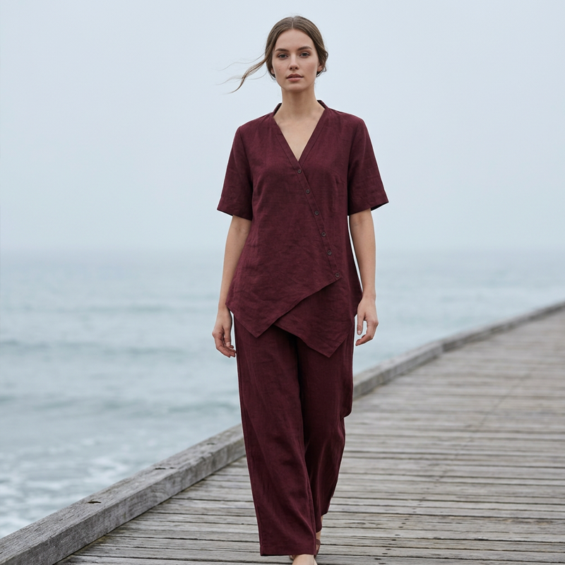 ✨ Kvinnlig asymmetrisk topp och vida ben-set i modern stil– Chic Stil med Maximal Komfort ✨