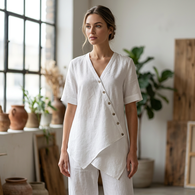 ✨ Kvinnlig asymmetrisk topp och vida ben-set i modern stil– Chic Stil med Maximal Komfort ✨