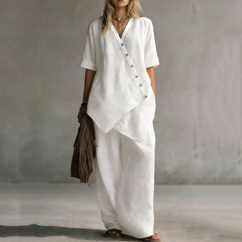 ✨ Kvinnlig asymmetrisk topp och vida ben-set i modern stil– Chic Stil med Maximal Komfort ✨
