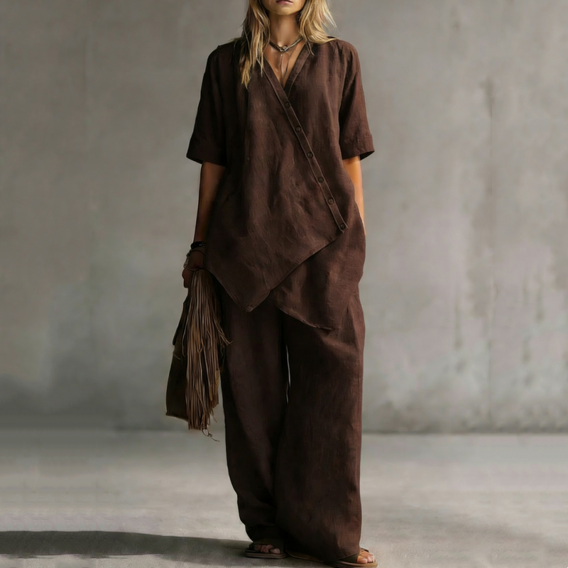 ✨ Kvinnlig asymmetrisk topp och vida ben-set i modern stil– Chic Stil med Maximal Komfort ✨