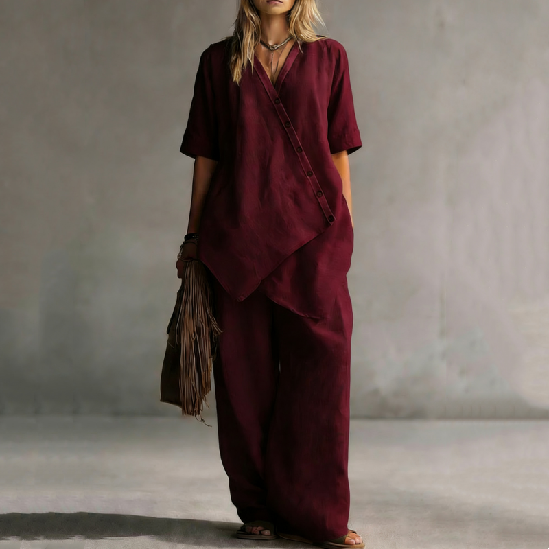 ✨ Kvinnlig asymmetrisk topp och vida ben-set i modern stil– Chic Stil med Maximal Komfort ✨