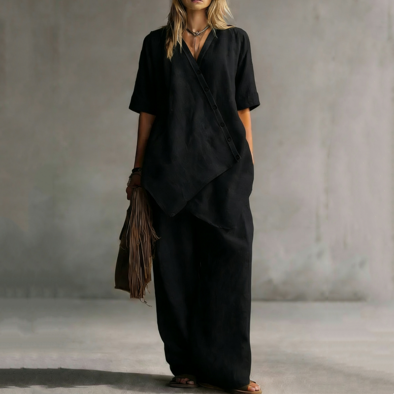✨ Kvinnlig asymmetrisk topp och vida ben-set i modern stil– Chic Stil med Maximal Komfort ✨