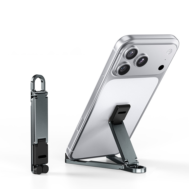 📱Mini Aluminium Telefonställ Nyckelring Hopfällbar Skrivbordshållare – Liten Pryl, Stor Bekvämlighet✨