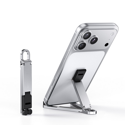 📱Mini Aluminium Telefonställ Nyckelring Hopfällbar Skrivbordshållare – Liten Pryl, Stor Bekvämlighet✨