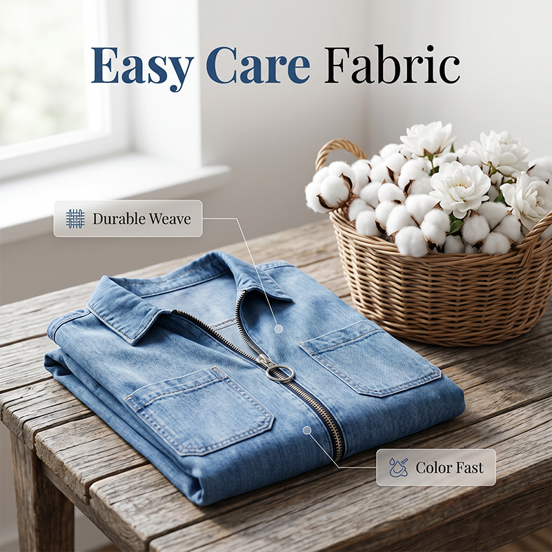 👗💙 50% RABATT Idag – Dam Avslappnad Denimskjortklänning Löst Slag, Kortärmad Klänning Med Dragkedja Och Fickor✨