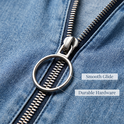 👗💙 50% RABATT Idag – Dam Avslappnad Denimskjortklänning Löst Slag, Kortärmad Klänning Med Dragkedja Och Fickor✨