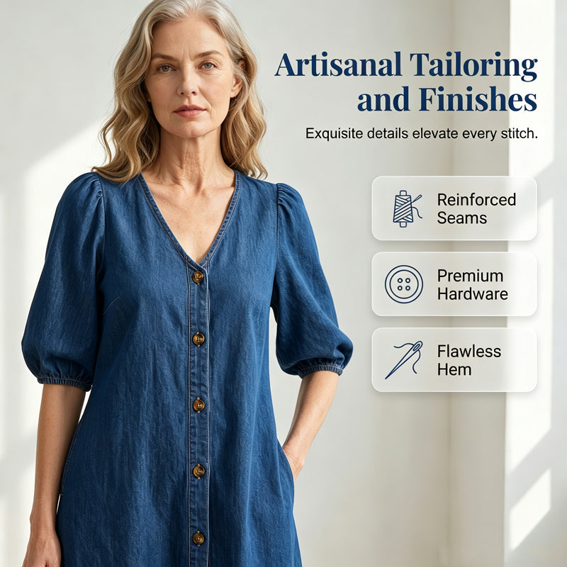 👗🌸 Mjuk V-ringad midiklänning i denimstil– Enkel Stil & Komfort Hela Dagen ✨