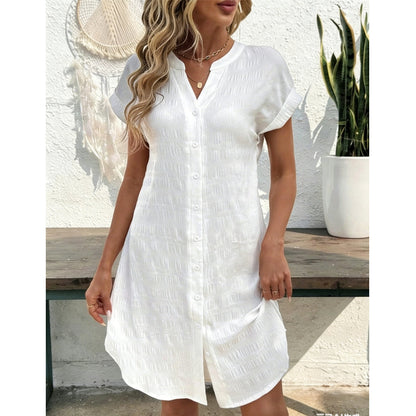 👗🌿 Avslappnad linne-bomull skjortklänning i enfärgad stil – Sval, Bekväm & Perfekt för Sommaren ✨