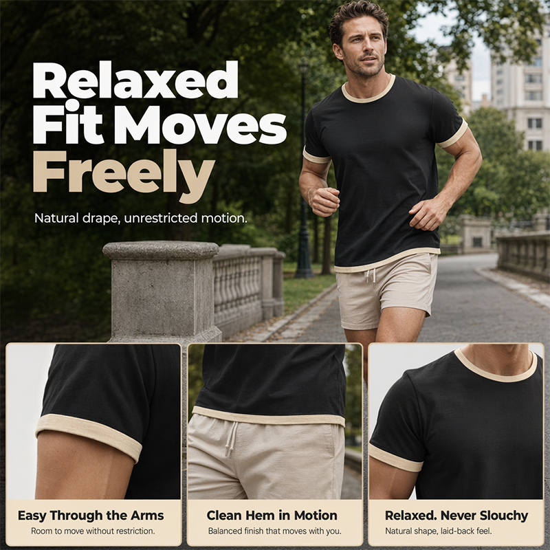 👕🔥 Mångsidig herr-T-shirt med kontrastdetaljer för vardag– Sval, Enkel & Perfekt för Vardagen ✨