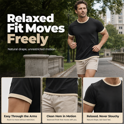 👕🔥 Mångsidig herr-T-shirt med kontrastdetaljer för vardag– Sval, Enkel & Perfekt för Vardagen ✨