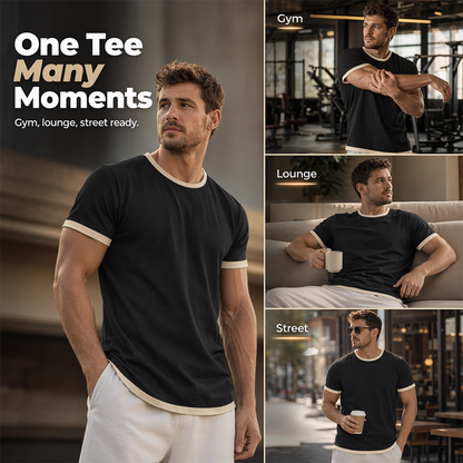 👕🔥 Mångsidig herr-T-shirt med kontrastdetaljer för vardag– Sval, Enkel & Perfekt för Vardagen ✨