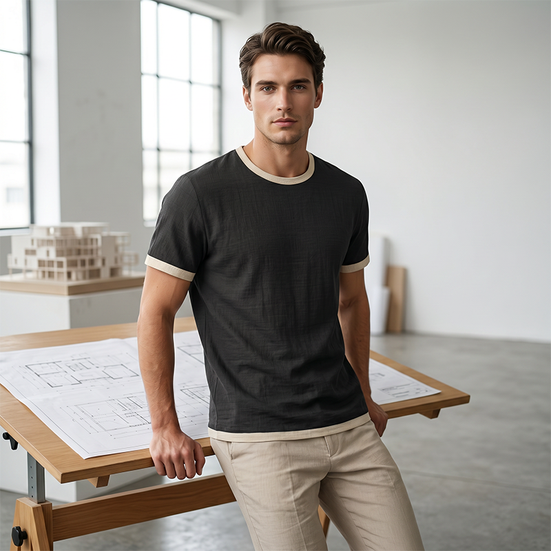 👕🔥 Mångsidig herr-T-shirt med kontrastdetaljer för vardag– Sval, Enkel & Perfekt för Vardagen ✨