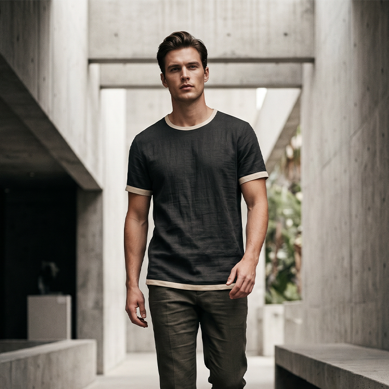 👕🔥 Mångsidig herr-T-shirt med kontrastdetaljer för vardag– Sval, Enkel & Perfekt för Vardagen ✨