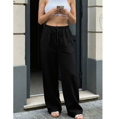 👖🌿 Avslappnade raka byxor med hög midja och fickor– Snygg Komfort för Varje Dag ✨